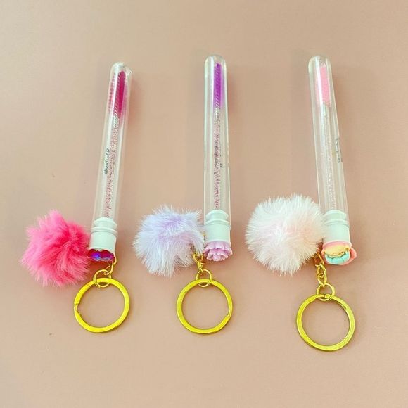 3pcs Tube Eyelash Brush/Spoolie with Furball & Gold Keychain | Mascara Wand - Picture 3 of 6